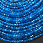 AAA Natural Apatite Faceted 4mm Cube Beads Intense Teal Blue Gemstone 15.5" Strand b4745