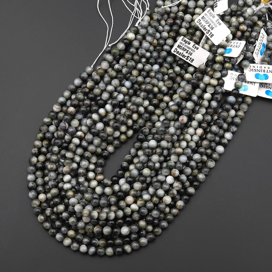 Natural Eagle Eye 5mm 6mm 7mm 8mm 10mm Round Beads Aka Hawk Eye 15.5" Strand