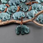 Hand Carved Natural Blue Green Guatemalan Jade Elephant Pendant Charm | Lucky Abundance Talisman