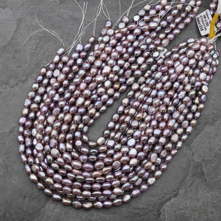 AAA Genuine Natural Metallic Silvery Mauve Purple Freshwater Pearl 8mm Nugget Beads 14" Strand