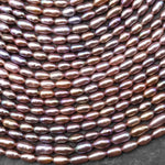 AAA Genuine Natural Metallic Mauve Pink Purple Oval Rice Freshwater Pearl Iridescent High Luster 3x5mm 14.5" Strand