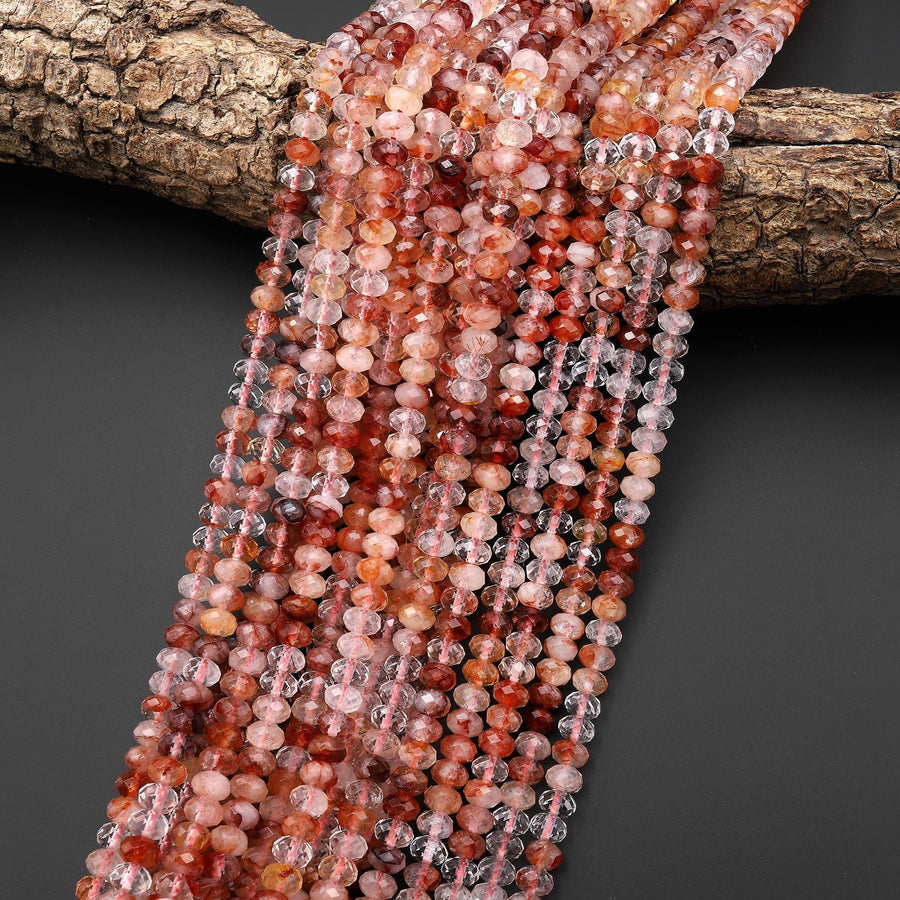 AAA Faceted Natural Red Hematoid Lepidocrocite Quartz 6x4mm Rondelle Beads 15.5" Strand