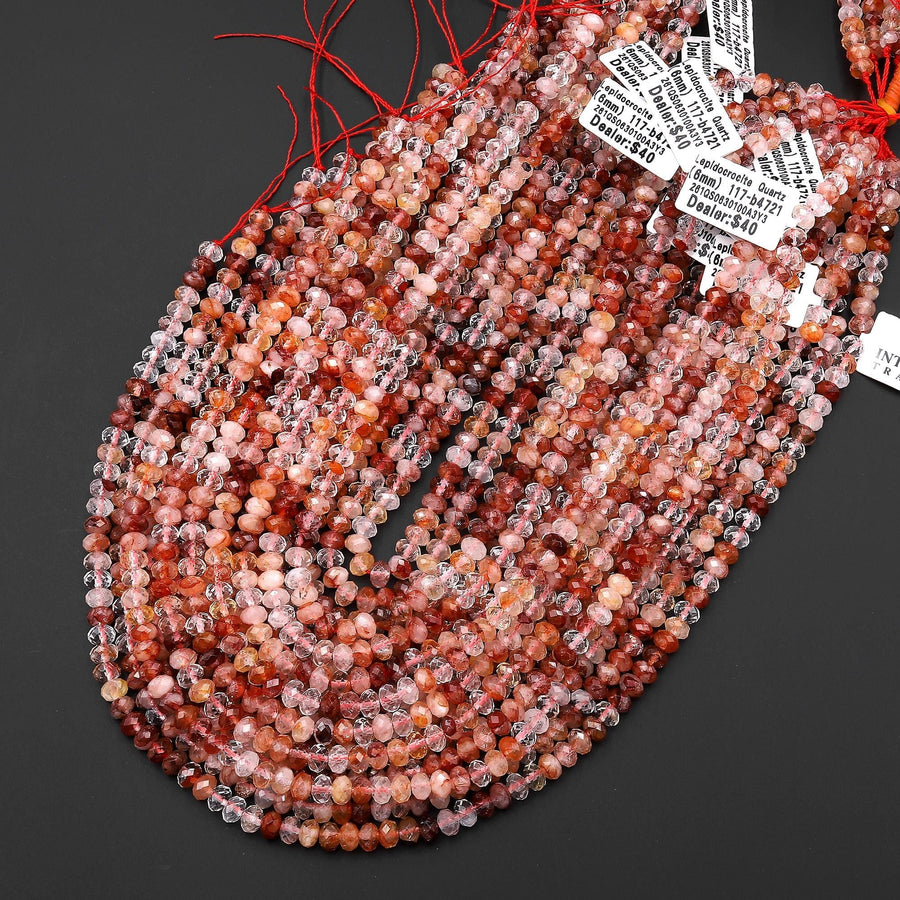 AAA Faceted Natural Red Hematoid Lepidocrocite Quartz 6x4mm Rondelle Beads 15.5" Strand