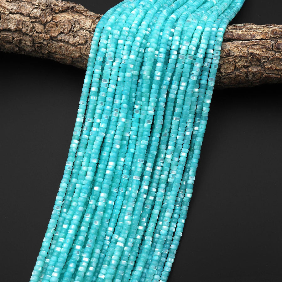 Blue Mother of Pearl 4mm Heishi Rondelle Beads 15.5" Strand