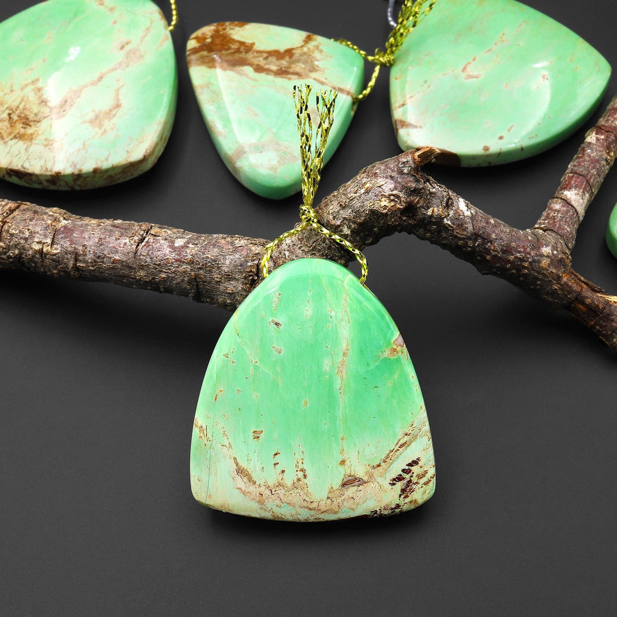 Natural Australian Green Variscite Triangle Fan Pendant Top Side Drilled Gemstone A1