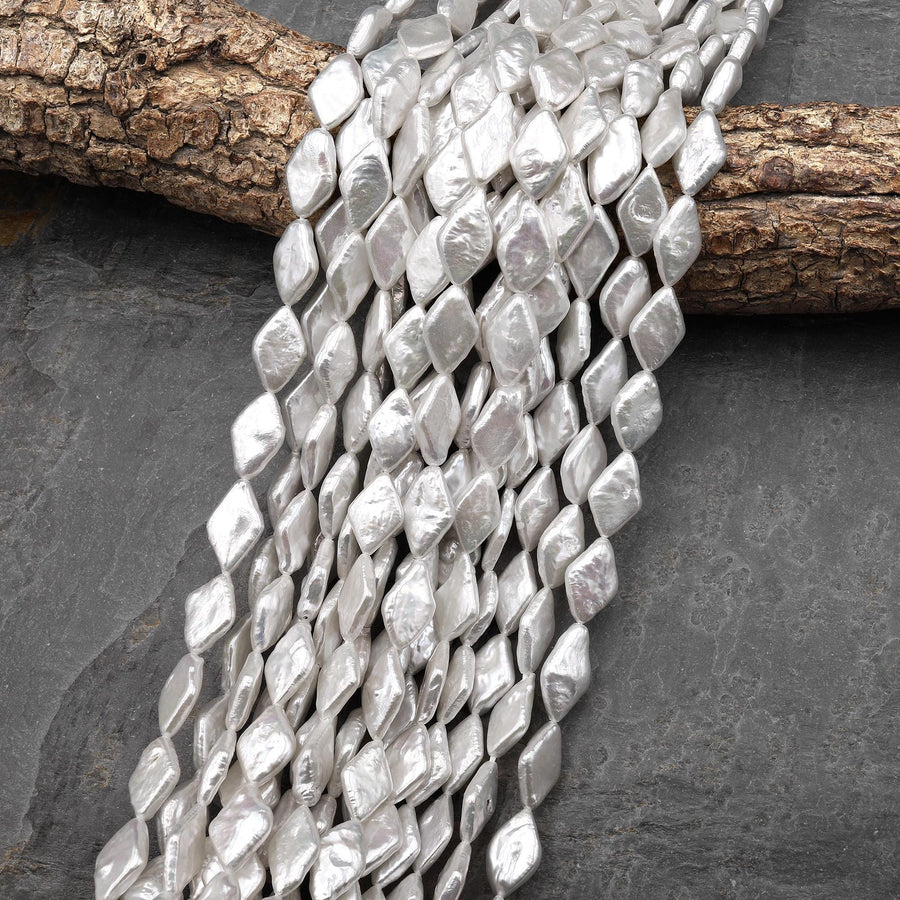 AAA White Marquise Diamond Pearl Real Genuine Natural Freshwater Pearl 15.5" Strand