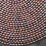 AAA Genuine Natural Metallic Mauve Pink Purple Oval Rice Freshwater Pearl Rainbow Iridescence 3x4mm 14.5" Strand
