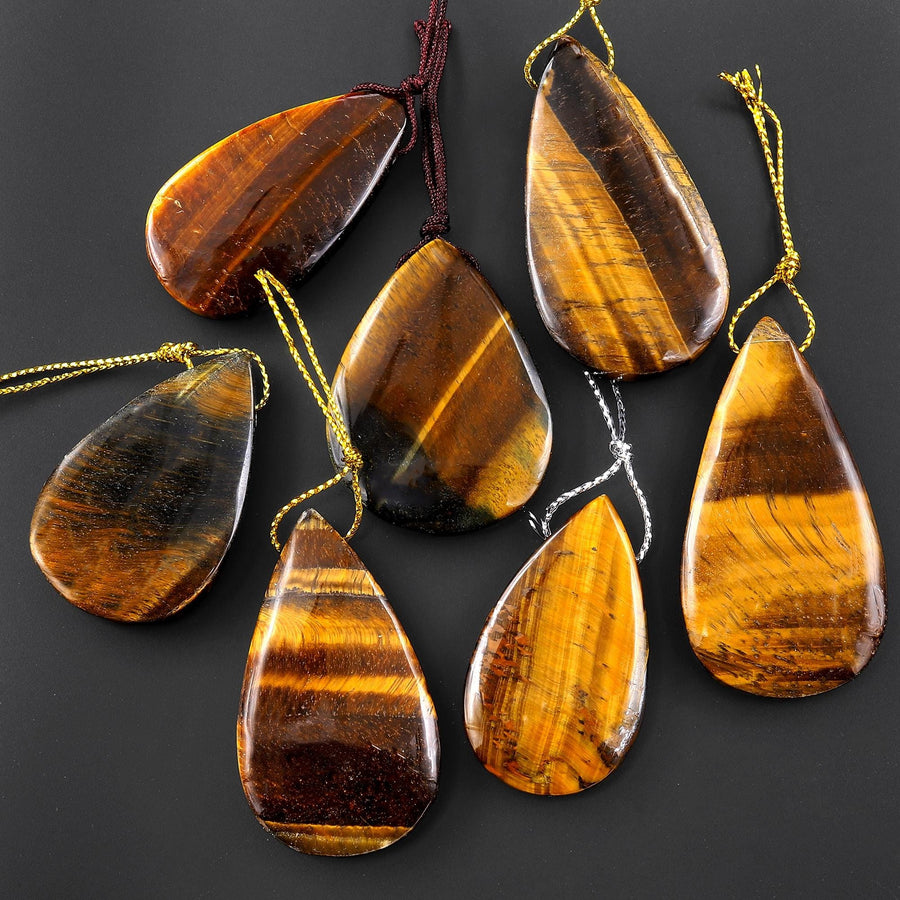 Natural Blue Golden Tiger's Eye Teardrop Pendant Side Drilled Focal Gemstone