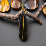 Natural Blue Golden Tiger's Eye Teardrop Pendant Side Drilled Focal Gemstone
