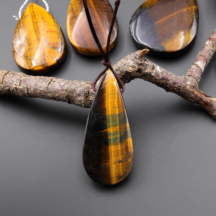 Natural Blue Golden Tiger's Eye Teardrop Pendant Side Drilled Focal Gemstone A4