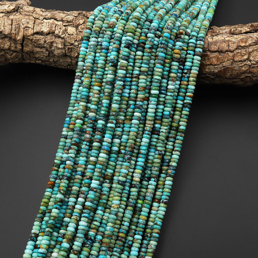 AAA Genuine Natural Blue Green Golden Turquoise 4mm Faceted Thin Rondelle Beads 15.5" Strand