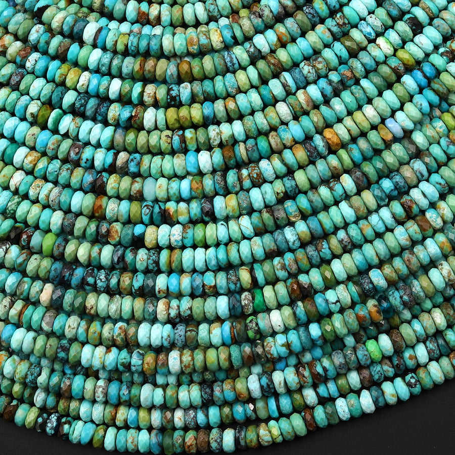 AAA Genuine Natural Blue Green Golden Turquoise 4mm Faceted Thin Rondelle Beads 15.5" Strand