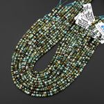 Genuine Natural Blue Green Dark Brown Turquoise 4x1mm Faceted Thin Rondelle Beads 15.5" Strand