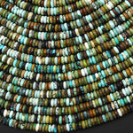 Genuine Natural Blue Green Dark Brown Turquoise 4x1mm Faceted Thin Rondelle Beads 15.5" Strand