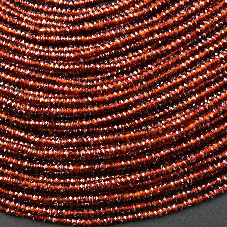 AAA Faceted Natural Brown Hessonite Garnet 2mm 3mm Thin Rondelle Beads 15.5" Strand