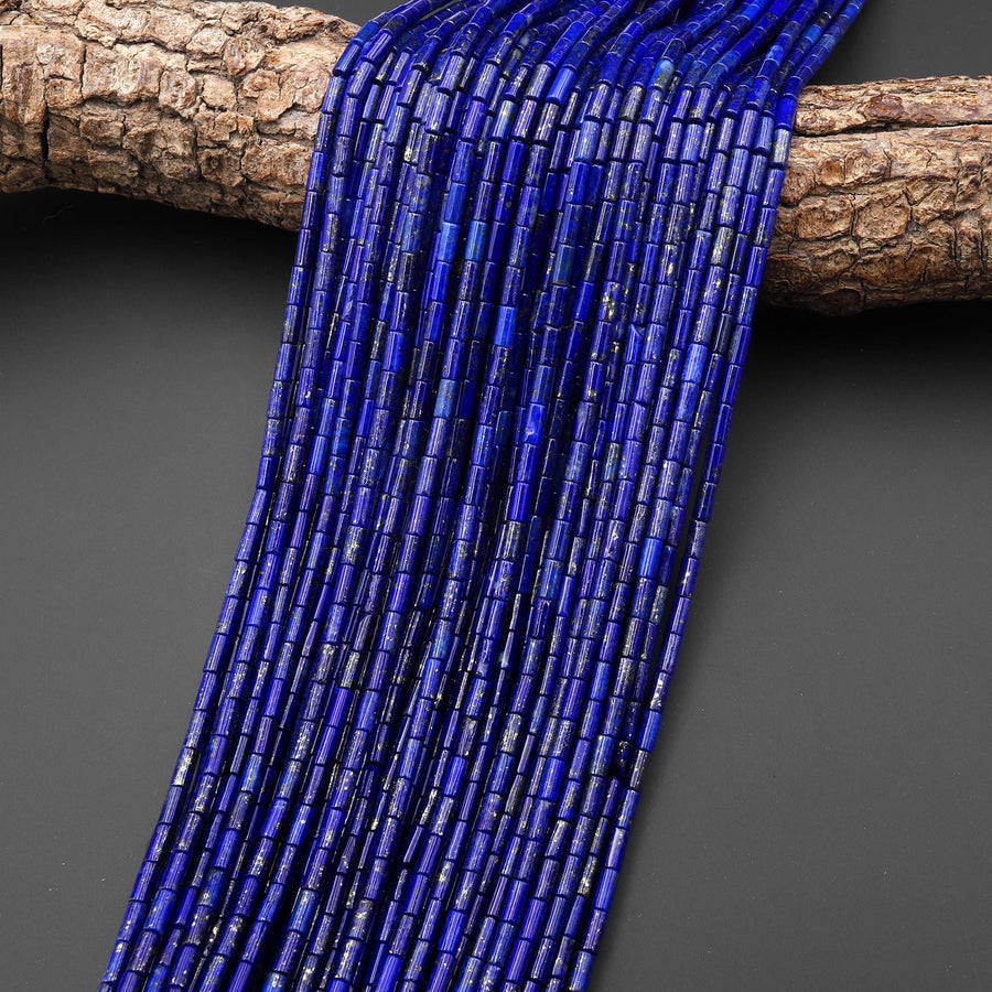 AAA Natural Blue Lapis 3x6mm Small Thin Smooth Spacer Tube Beads 15.5" Strand