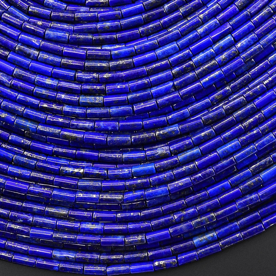 AAA Natural Blue Lapis 3x6mm Small Thin Smooth Spacer Tube Beads 15.5" Strand