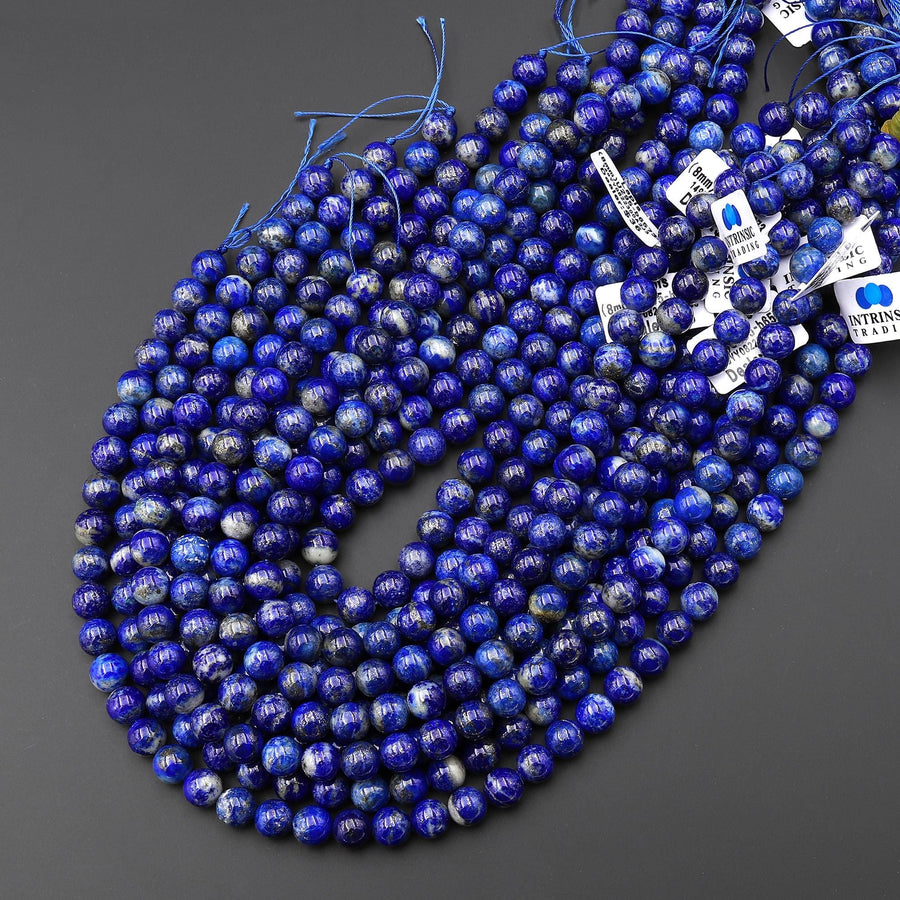 Natural Blue Lapis 5mm 6mm 8mm 10mm Smooth Round Beads 15.5" Strand