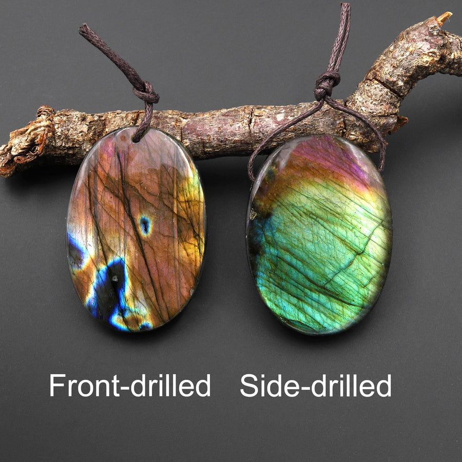 AAA Natural Purple Blue Labradorite Oval Pendant Drilled Gemstone