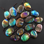 AAA Natural Purple Blue Labradorite Oval Pendant Drilled Gemstone