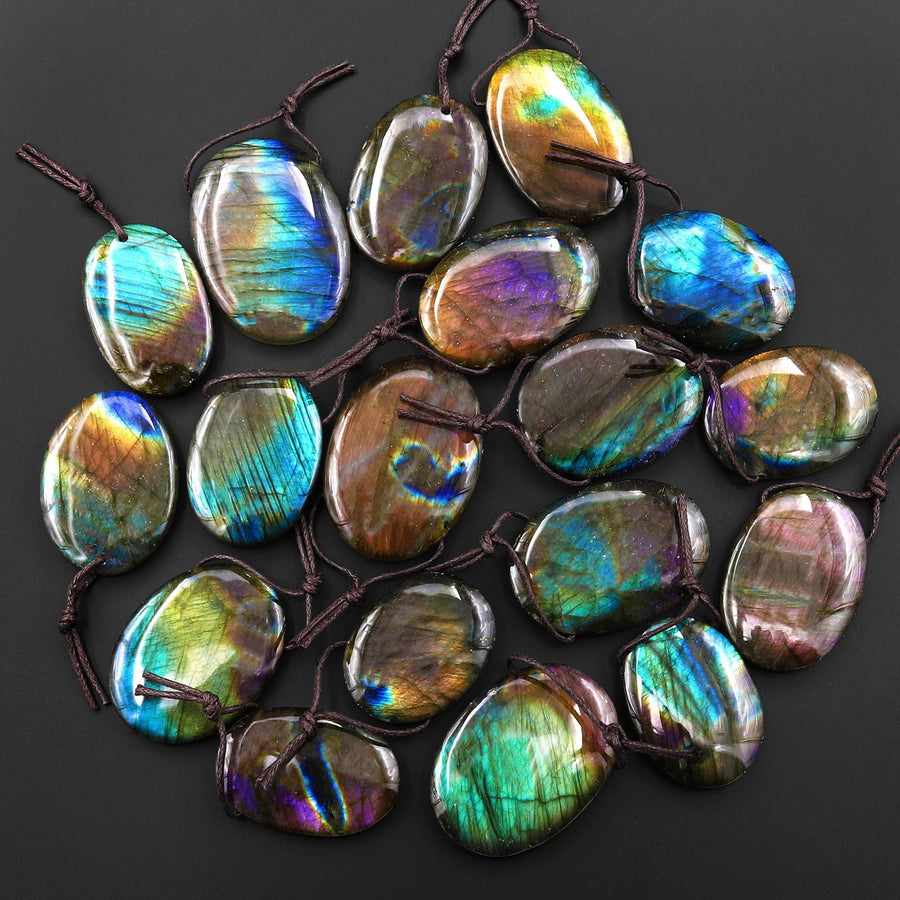 AAA Natural Purple Blue Labradorite Oval Pendant Drilled Gemstone