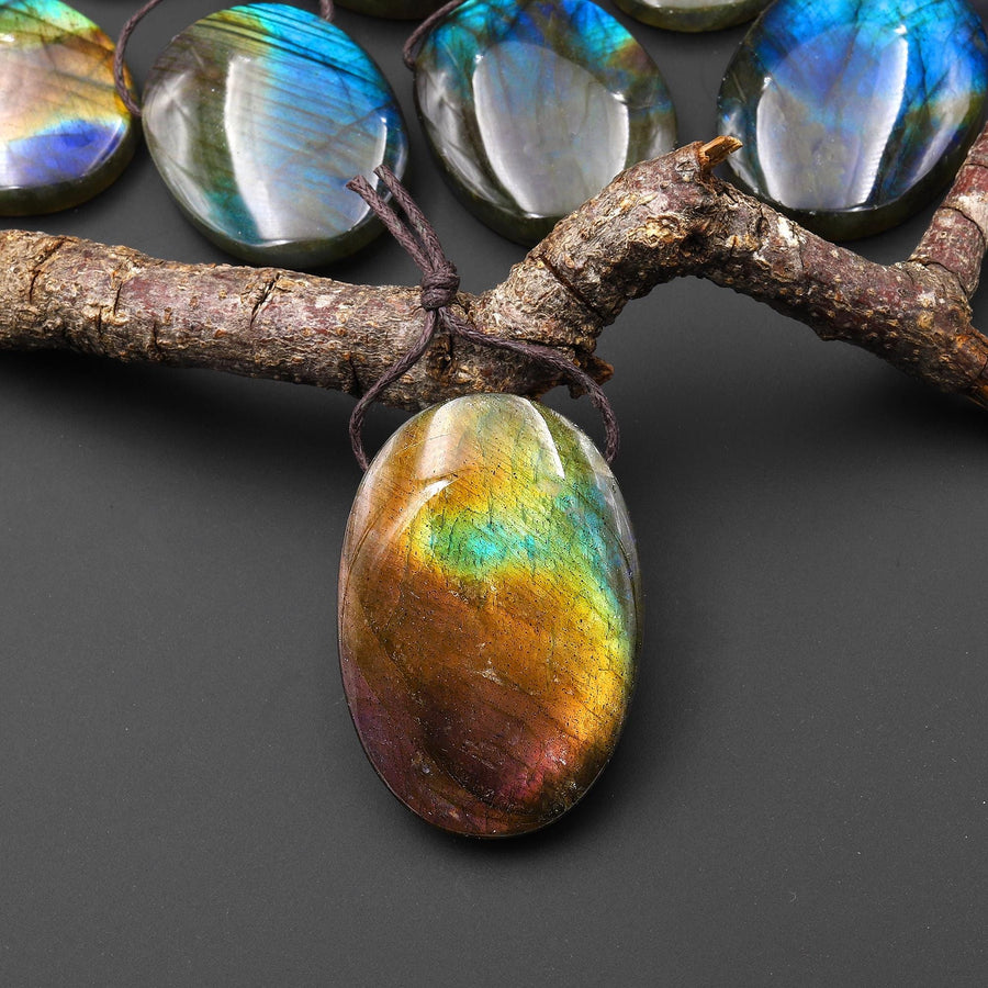 AAA Natural Purple Blue Labradorite Oval Pendant Drilled Gemstone