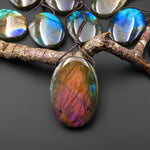 AAA Natural Purple Blue Labradorite Oval Pendant Drilled Gemstone