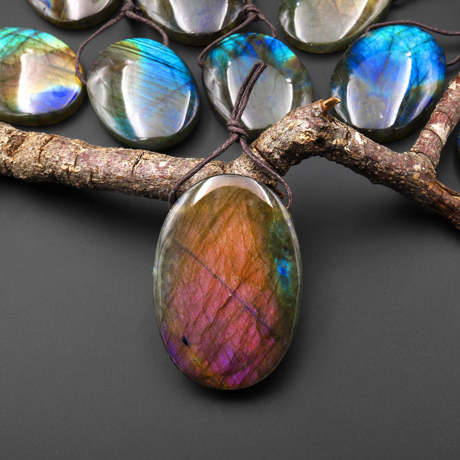 AAA Natural Purple Blue Labradorite Oval Pendant Drilled Gemstone