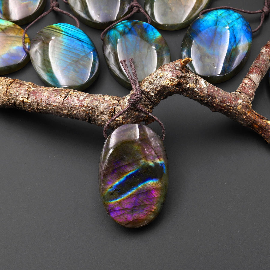 AAA Natural Purple Blue Labradorite Oval Pendant Drilled Gemstone