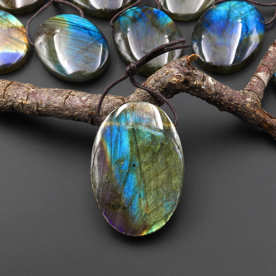AAA Natural Purple Blue Labradorite Oval Pendant Top Side Drilled Gemstone A2