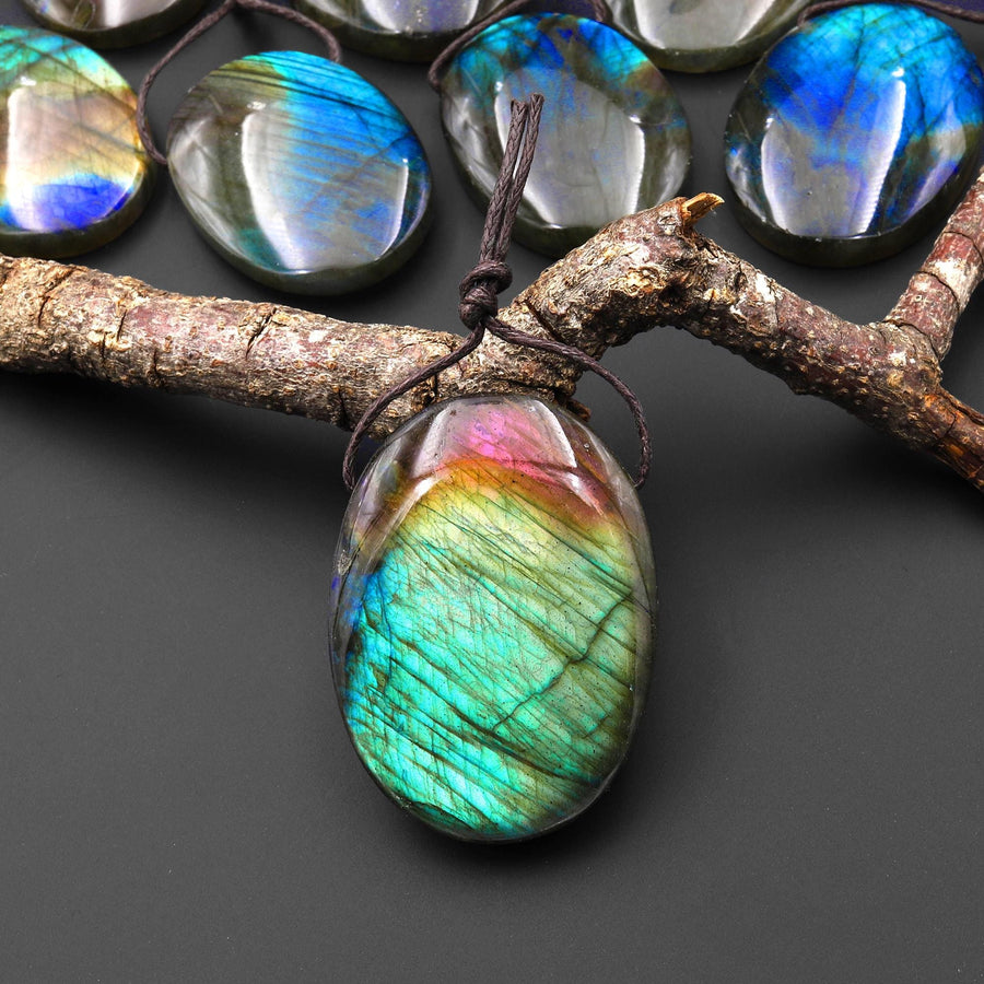 AAA Natural Purple Blue Labradorite Oval Pendant Top Side Drilled Gemstone A6