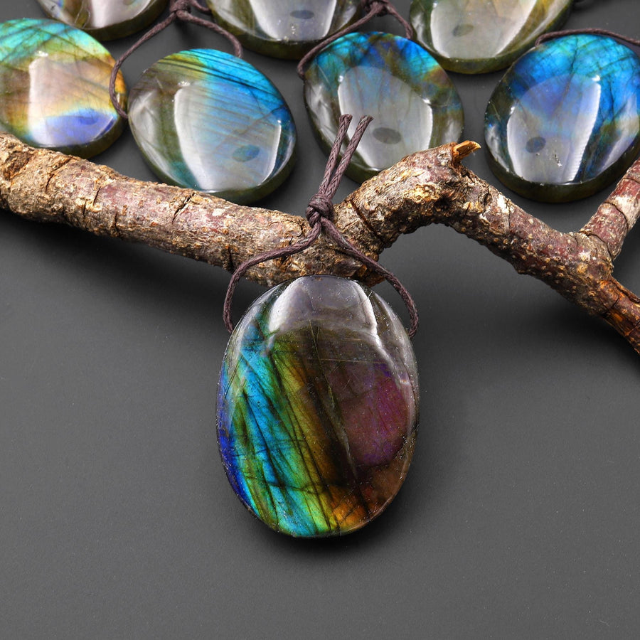 AAA Natural Purple Blue Labradorite Oval Pendant Top Side Drilled Gemstone A7