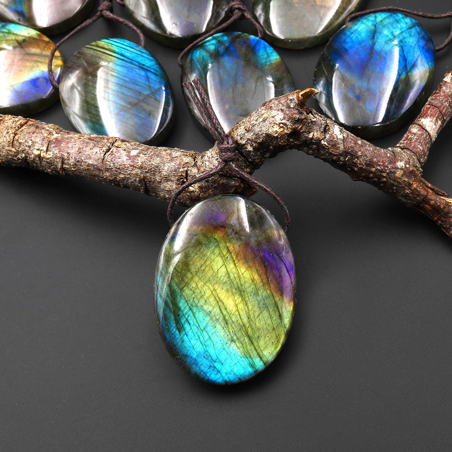 AAA Natural Purple Golden Blue Green Labradorite Oval Pendant Top Side Drilled Gemstone A12