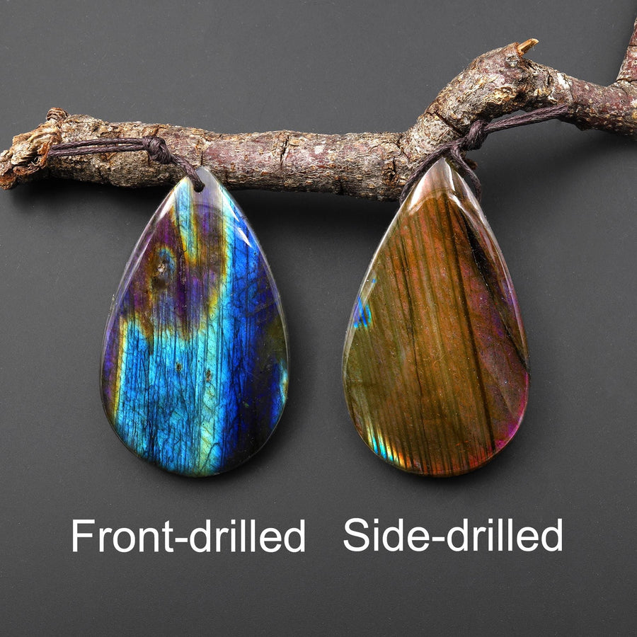 AAA Natural Rainbow Purple Blue Labradorite Teardrop Pendant Drilled Gemstone