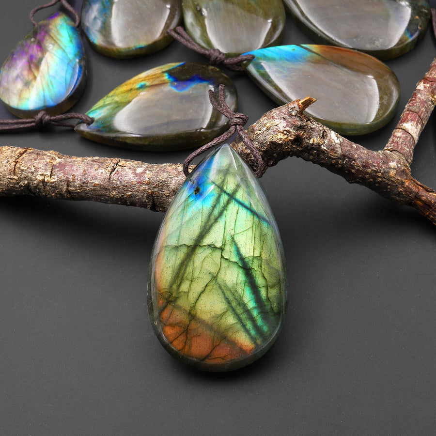AAA Natural Purple Golden Green Blue Labradorite Teardrop Pendant Top Side Drilled Gemstone A3