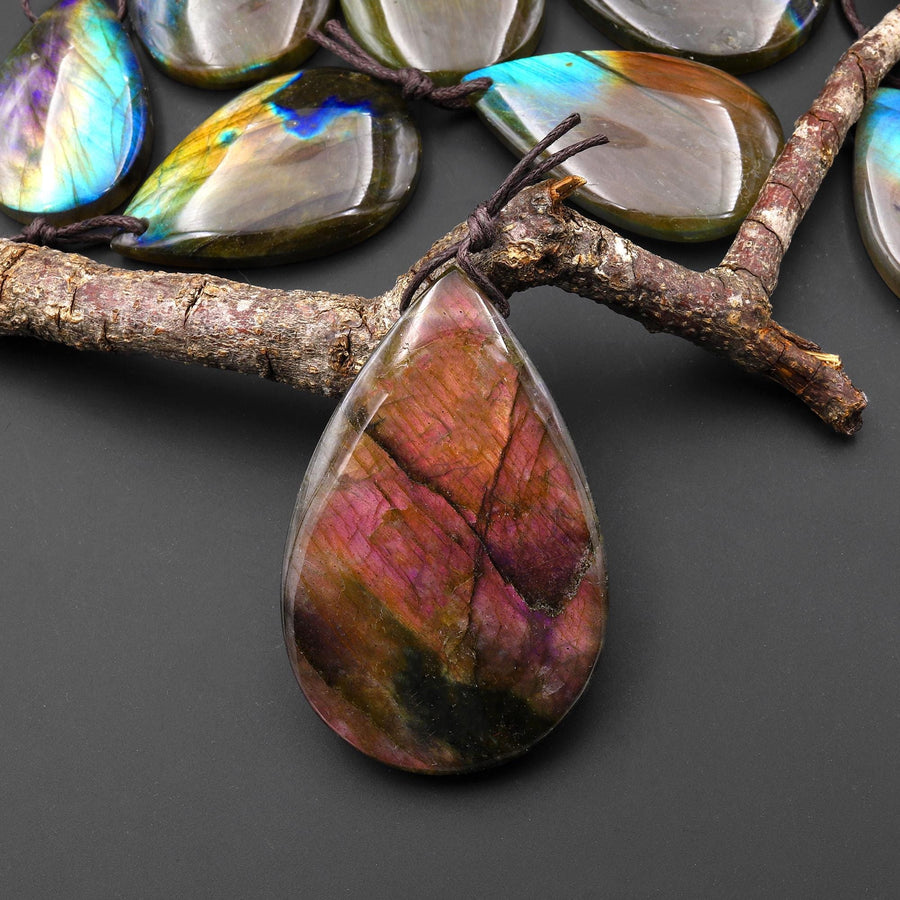 AAA Natural Rainbow Purple Blue Labradorite Teardrop Pendant Drilled Gemstone