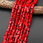 Genuine Red Bamboo Coral Branch Nugget Tube Beads 16" Strand
