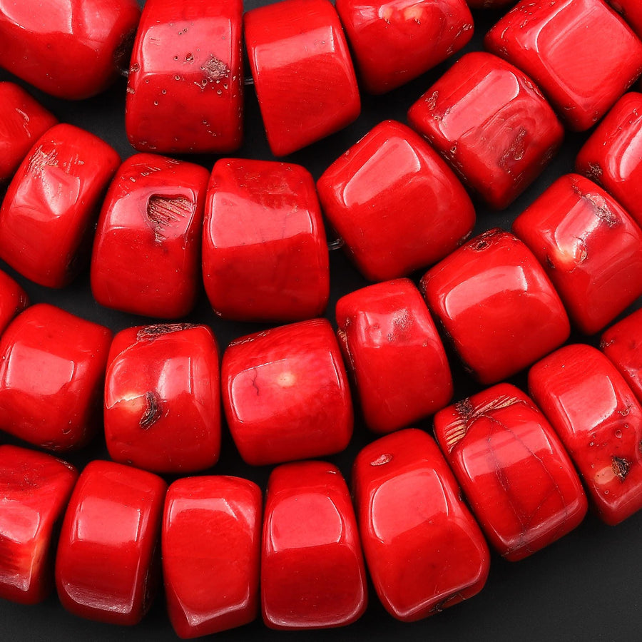AAA Large Chunky Genuine Red Bamboo Coral Nugget Beads 15.5" Strand