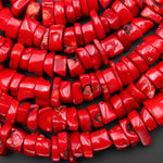 AAA Genuine Red Bamboo Coral Center Drilled Sliced Branch Nugget Beads 18" Strand