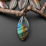 AAA Natural Rainbow Purple Blue Labradorite Marquise Leaf Pendant Side Drilled Gemstone