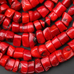 AAA Genuine Red Bamboo Coral Center Drilled Sliced Branch Nugget Beads 16" Strand