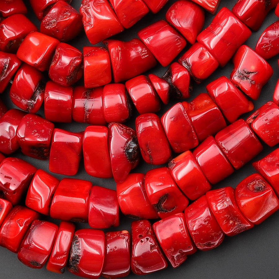 AAA Genuine Red Bamboo Coral Center Drilled Sliced Branch Nugget Beads 16" Strand