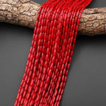 Genuine Red Bamboo Coral Thin Long 3x9mm Drum Rice Barrel Beads 15.5" Strand
