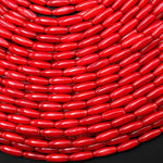 Genuine Red Bamboo Coral Thin Long 3x9mm Drum Rice Barrel Beads 15.5" Strand