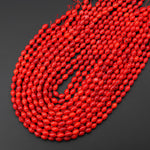Carved Genuine Orange Red Bamboo Coral Olive Shaped Barrel Beads 6x8mm 15.5" Strand