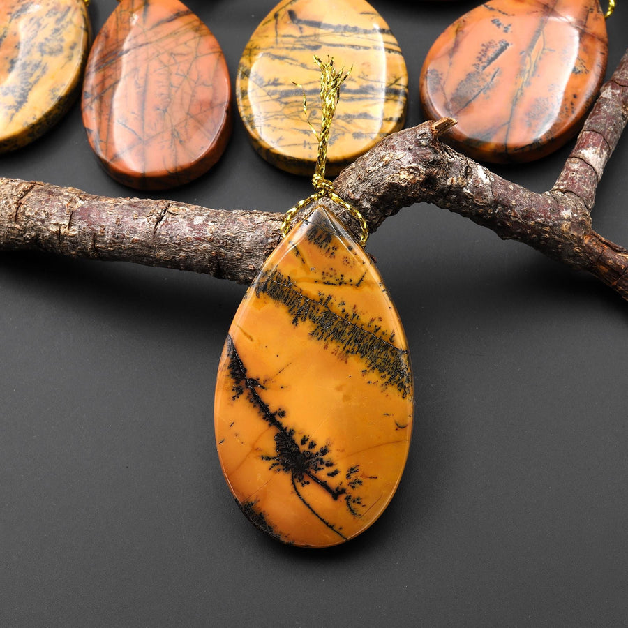 Natural Utah Black Feather Jasper Pendant Side Drilled Teardrop Pendant