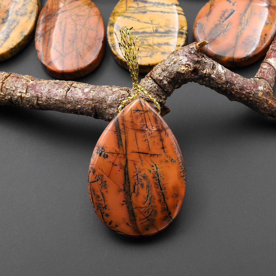 Natural Utah Black Feather Jasper Pendant Side Drilled Teardrop Pendant