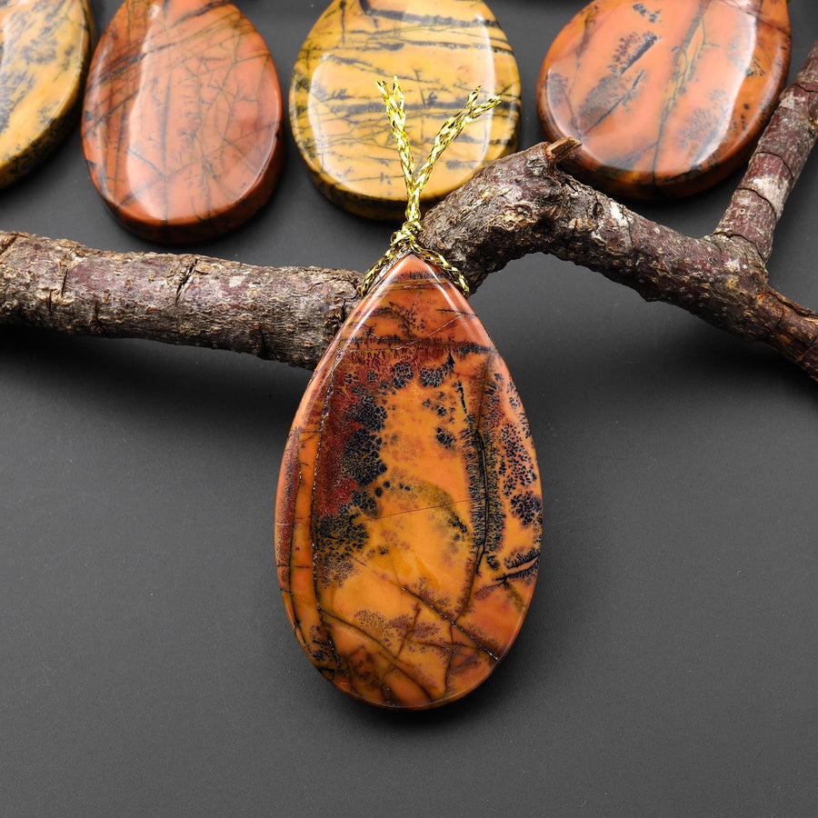 Natural Utah Black Feather Jasper Pendant Side Drilled Teardrop Pendant