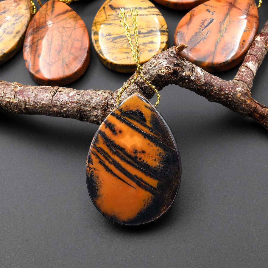 Natural Utah Black Feather Jasper Pendant Side Drilled Teardrop Pendant