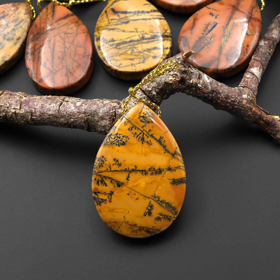 Natural Utah Black Feather Jasper Pendant Side Drilled Teardrop Pendant